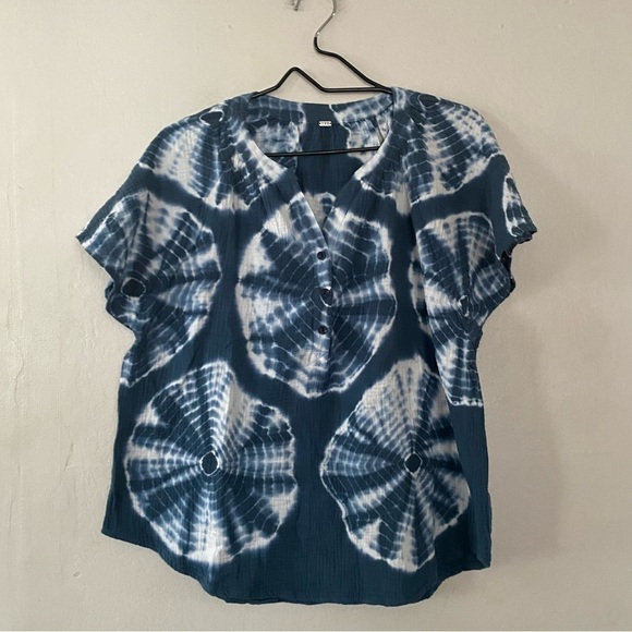 Young Fabulous Broke YFB Blue Tie Dye Henley Top Cotton T Shirt Size Small - Picture 8 of 8